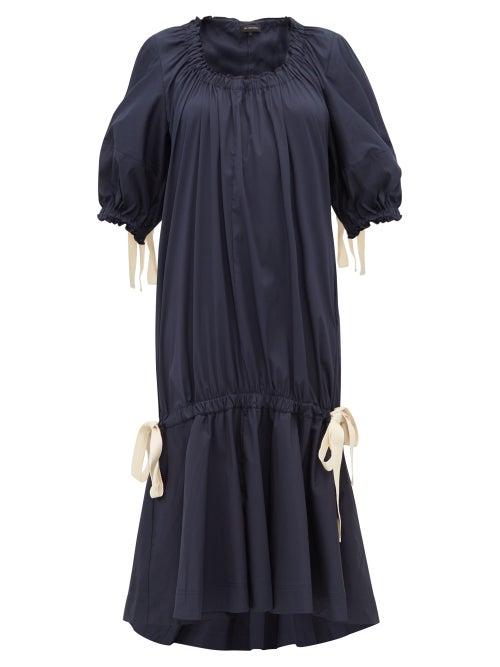 Matchesfashion.com Lee Mathews - Elsie Puff Sleeve Cotton Blend Dress - Womens - Navy