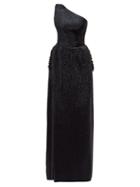 Matchesfashion.com Maria Lucia Hohan - Othilia One Shoulder Pliss Lam Gown - Womens - Navy