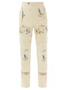 Matchesfashion.com Bode - Sailing Tableau Embroidered Upcycled-silk Trousers - Mens - Beige