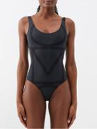 Toteme - Logo-print Scoop-neck Swimsuit - Womens - Black