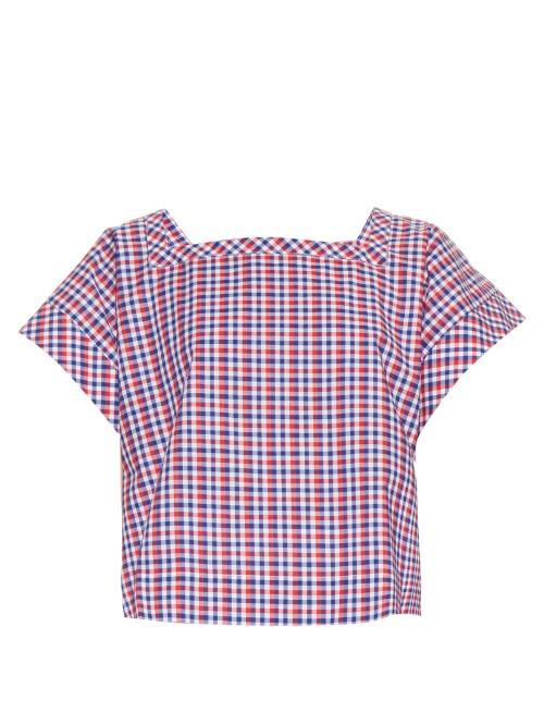 Stella Jean Impiantista Gingham Square-neck Cotton Top