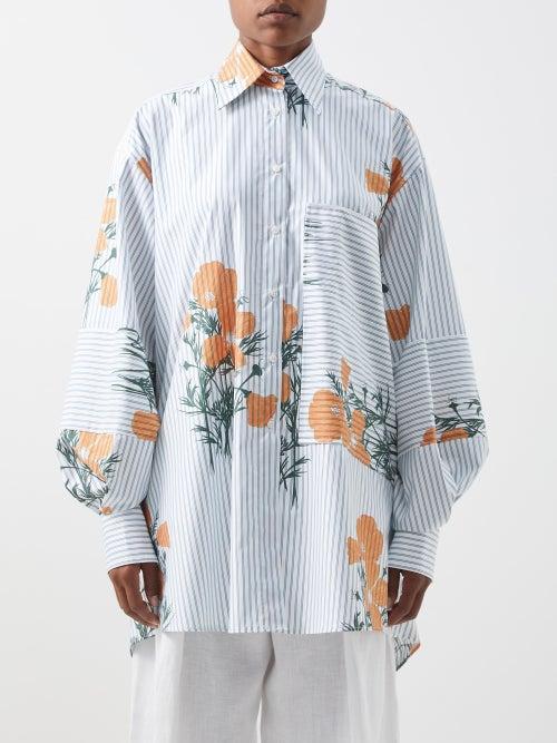 S.s. Daley - Dunn Poppy-print Striped Cotton-poplin Shirt - Womens - Blue Multi
