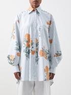 S.s. Daley - Dunn Poppy-print Striped Cotton-poplin Shirt - Womens - Blue Multi