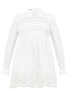 Matchesfashion.com Miu Miu - Broderie Anglaise Cotton Blend Mini Dress - Womens - Ivory