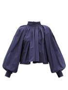 Ladies Rtw Jil Sander - Gathered Cotton-poplin Top - Womens - Blue