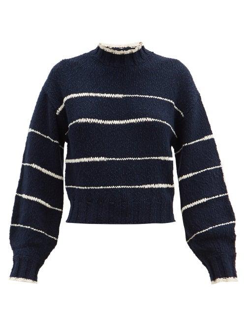 Matchesfashion.com Proenza Schouler White Label - High-neck Striped Cotton Sweater - Womens - Navy Multi