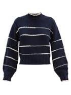 Matchesfashion.com Proenza Schouler White Label - High-neck Striped Cotton Sweater - Womens - Navy Multi