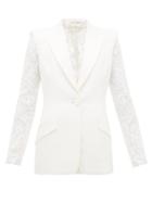 Matchesfashion.com Alexander Mcqueen - Lace Panel Single Breasted Crepe Jacket - Womens - Ivory