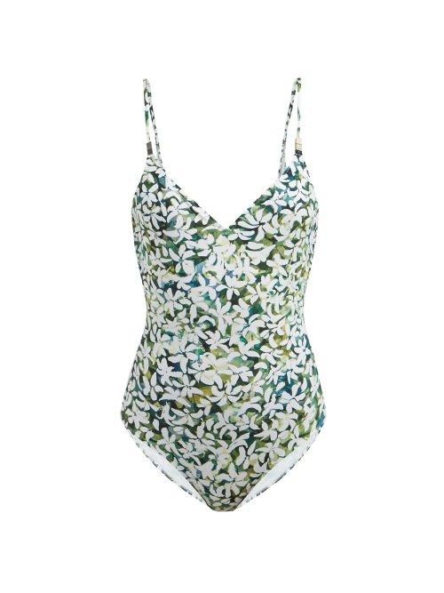 Matchesfashion.com On The Island - Asteria Floral Print Scoop Back Swimsuit - Womens - Green Print