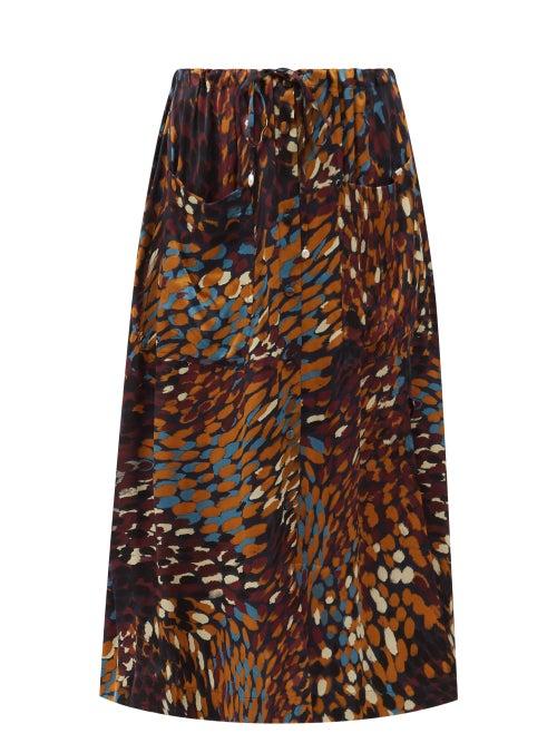 Altuzarra - Tandy Printed-satin Skirt - Womens - Brown Multi