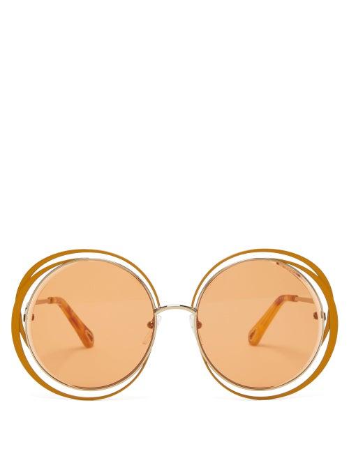 Matchesfashion.com Chlo - Carlina Round Metal And Acetate Sunglasses - Womens - Orange Gold