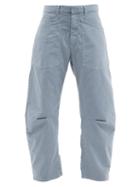 Matchesfashion.com Nili Lotan - Shon Brushed Cotton-blend Wide-leg Trousers - Womens - Mid Blue