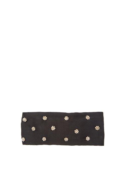 Matchesfashion.com Julia Clancey - Alice Crystal Bud Silk Headband - Womens - Black