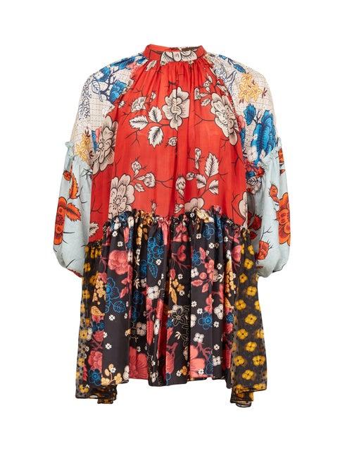 Matchesfashion.com Biyan - Soffi Raglan-sleeve Floral-print Silk Blouse - Womens - Red Multi