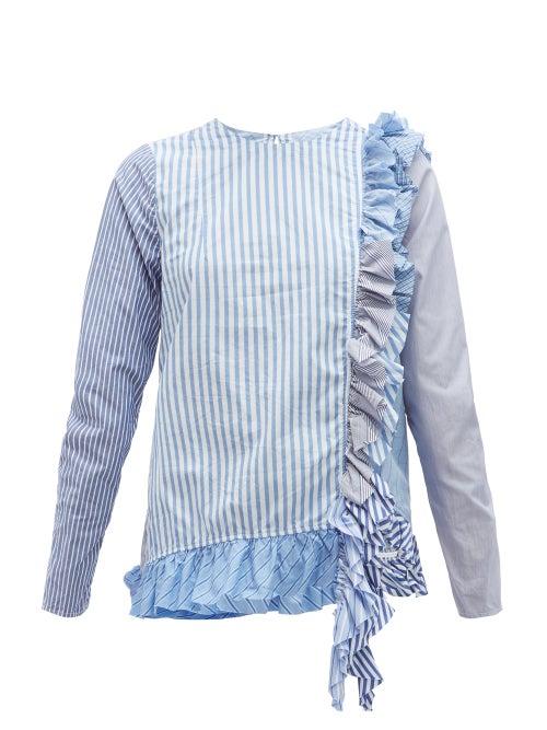 Matchesfashion.com By Walid - Nicky Panelled Striped Cotton Blouse - Womens - Blue Multi