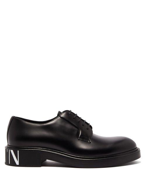 Matchesfashion.com Valentino - Vltn Logo Print Leather Derby Shoes - Mens - Black