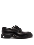 Matchesfashion.com Valentino - Vltn Logo Print Leather Derby Shoes - Mens - Black