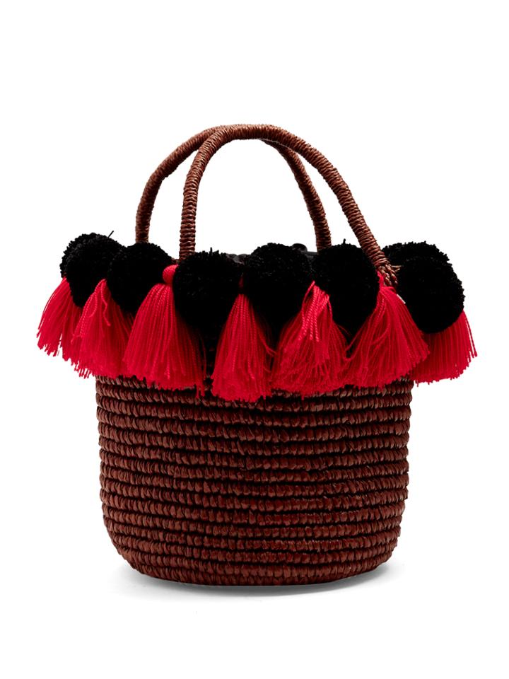 Sensi Studio Pompom-embellished Toquilla-straw Basket Bag