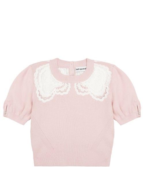 Matchesfashion.com Self-portrait - Lace-insert Knitted Top - Womens - Light Pink