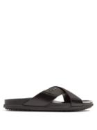 Matchesfashion.com Prada - Cross Strap Leather Slides - Mens - Black