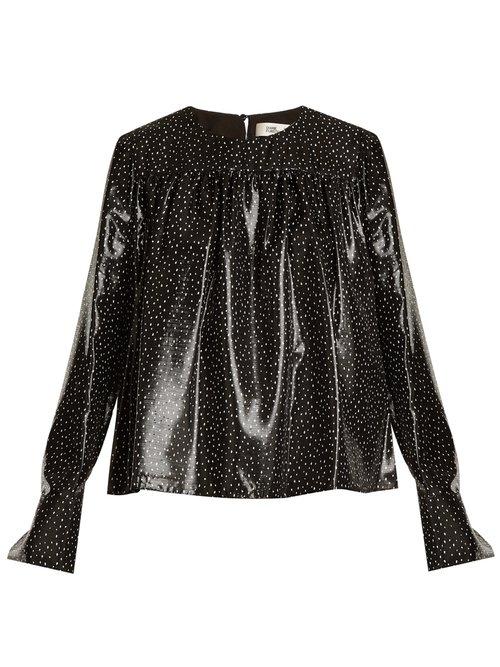 Matchesfashion.com Diane Von Furstenberg - Polka Dot Print Silk Blend Top - Womens - Black White