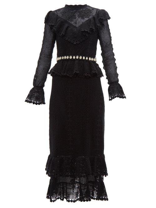 Matchesfashion.com Zimmermann - Allia Shell Belt Cotton Crochet Midi Dress - Womens - Black