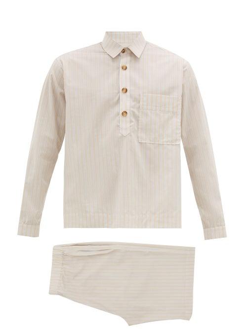 Matchesfashion.com King & Tuckfield - Popover Cotton Blend Pyjamas - Mens - Beige Multi