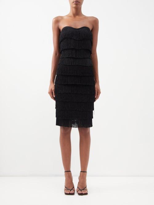 Norma Kamali - Sweetheart-neckline Fringed Dress - Womens - Black
