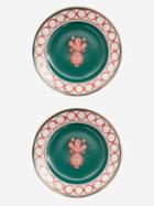 La Doublej - Set Of Two 18kt Gilded Porcelain Dessert Plates - Womens - Green Multi