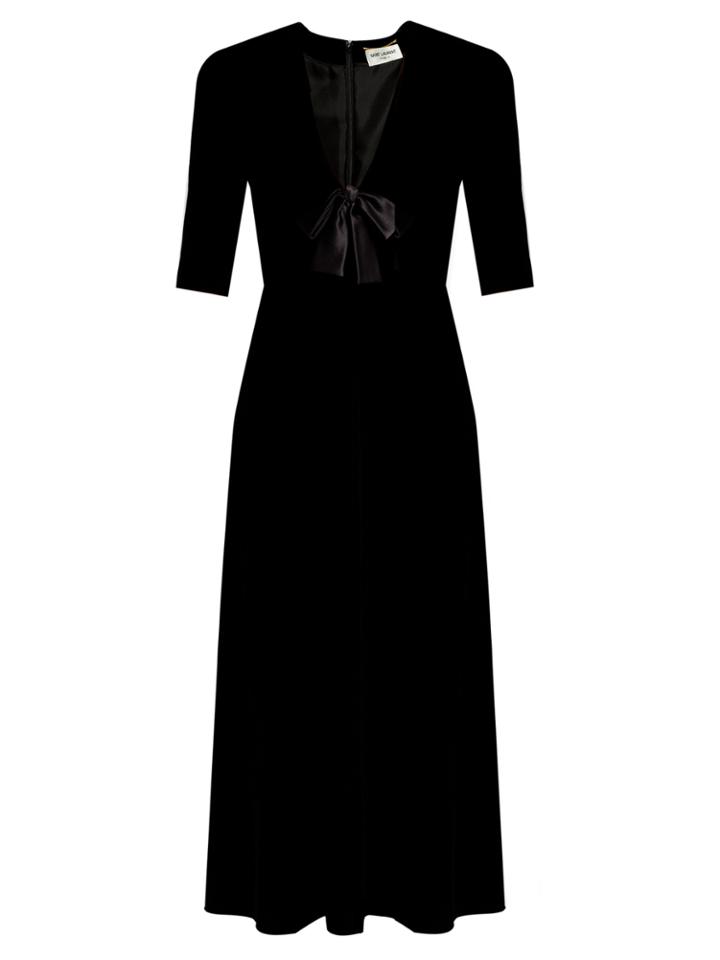 Saint Laurent Satin-bow Velvet Midi Dress