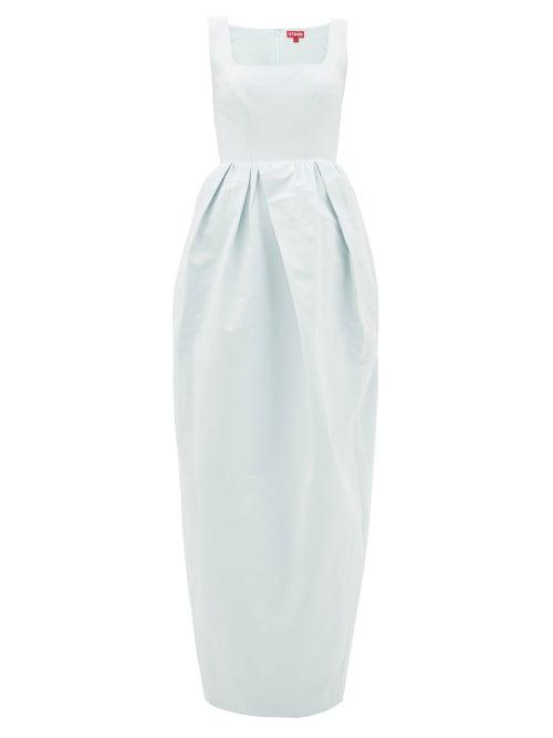 Matchesfashion.com Staud - Square-neck Cotton-blend Faille Maxi Dress - Womens - Light Blue