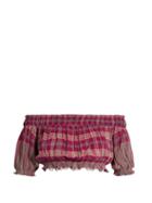 Matchesfashion.com Apiece Apart - Oeste Off The Shoulder Plaid Cropped Top - Womens - Pink Multi