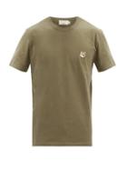 Matchesfashion.com Maison Kitsun - Fox Head-patch Cotton-jersey T-shirt - Mens - Khaki