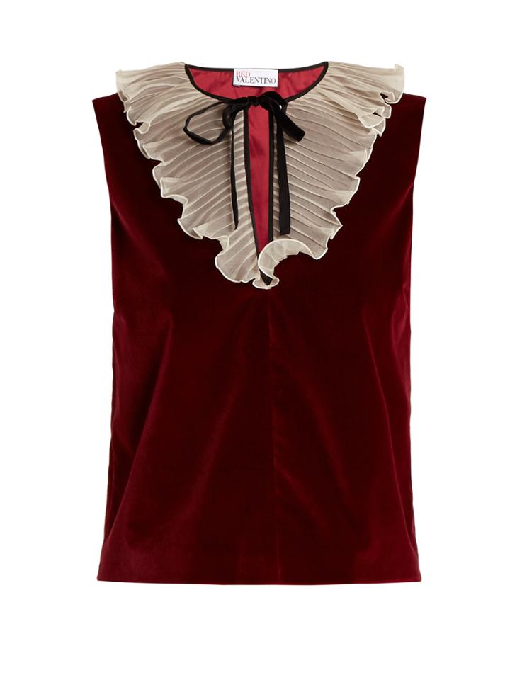 Redvalentino Tie-neck Ruffled Velvet Top