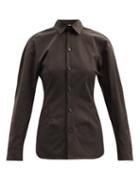 Matchesfashion.com Bottega Veneta - V-panel Cotton-blend Poplin Shirt - Womens - Dark Brown