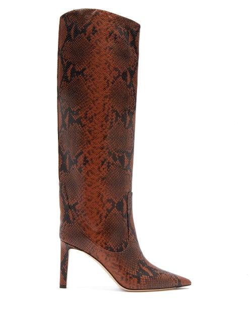 Matchesfashion.com Jimmy Choo - Mavis 85 Python-effect Leather Knee-high Boots - Womens - Tan