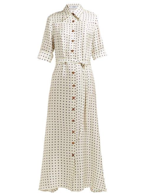Matchesfashion.com La Prestic Ouiston - Polka Dot Print Silk Satin Dress - Womens - White Black