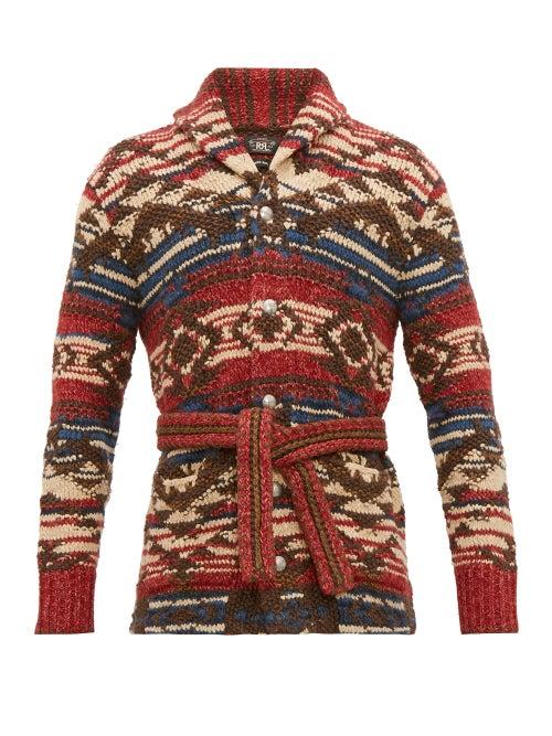Matchesfashion.com Rrl - Ranch Belted Jacquard Sweater - Mens - Red Multi