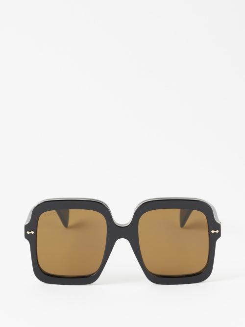 Gucci Eyewear - Oversized Square Acetate Sunglasses - Womens - Black Brown
