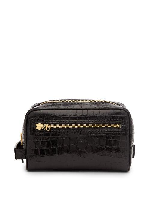 Tom Ford - Crocodile-effect Leather Wash Bag - Mens - Black