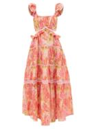 Loveshackfancy - Madsen Ruffled Floral-print Cotton-blend Dress - Womens - Coral Multi