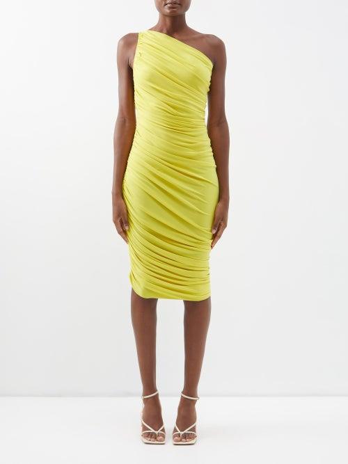 Norma Kamali - Diana One-shoulder Ruched Jersey Dress - Womens - Yellow