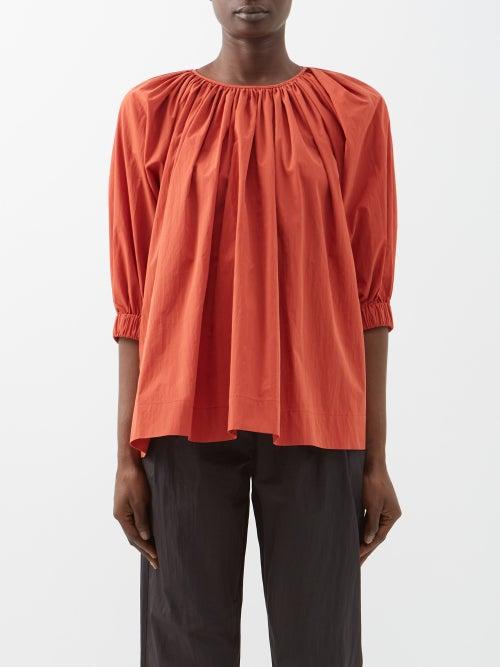 Co - Gathered Cotton-blend Swing Top - Womens - Red