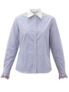 Matchesfashion.com Chlo - Embroidered And Striped Cotton-poplin Shirt - Womens - Blue White