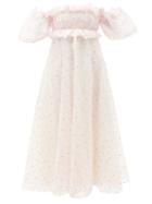 Matchesfashion.com Giambattista Valli - Off-the-shoulder Floral-embroidered Tulle Gown - Womens - Light Pink