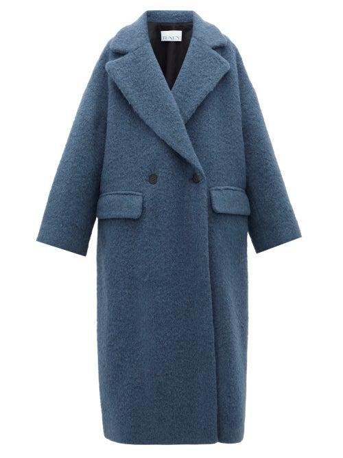 Matchesfashion.com Raey - Double Breasted Wool Blend Blanket Coat - Womens - Blue