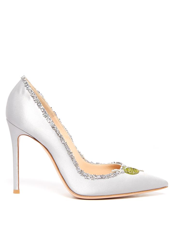 Gianvito Rossi Olive Crystal-embellished Satin Pumps