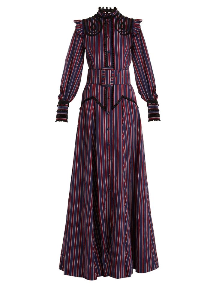Erdem Embellished High-neck Striped Gown