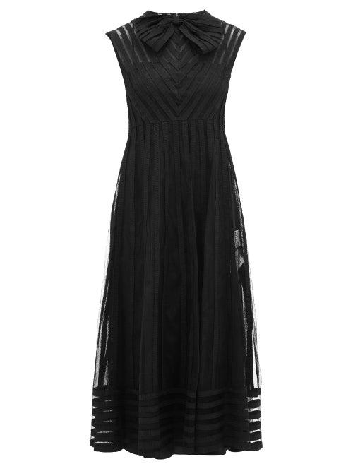 Matchesfashion.com Redvalentino - Bow Appliqu Layered Mesh Midi Dress - Womens - Black