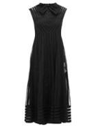 Matchesfashion.com Redvalentino - Bow Appliqu Layered Mesh Midi Dress - Womens - Black